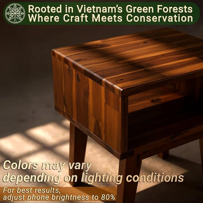 Acacia Serena Nightstand/End Table Solid Wood Bed Side Table - Image 8