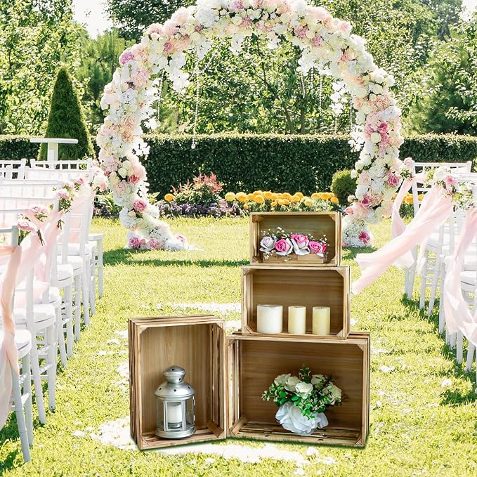 Set of 4 Large Torched Wood Decorative Storage Crates, Nesting Wooden Crates - Image 6