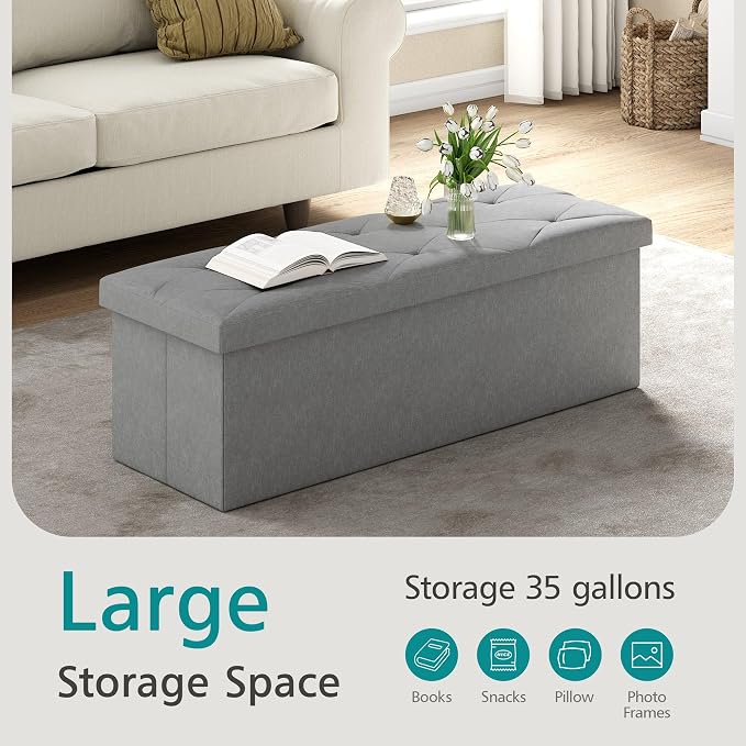 VECELO 43'' Folding Storage Ottoman Bench, Storage Chest, Linen Fabric Foot - Image 6