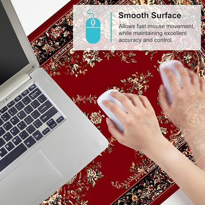 Red Vintage Persian Rug Mouse Pad – Large Extended Desk Mat 35.43 x 15.75 in – - Image 6