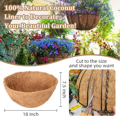 4 Pack 18 Inch Hanging Basket Coco Liners Replacement, 100% Natural Round - Image 2