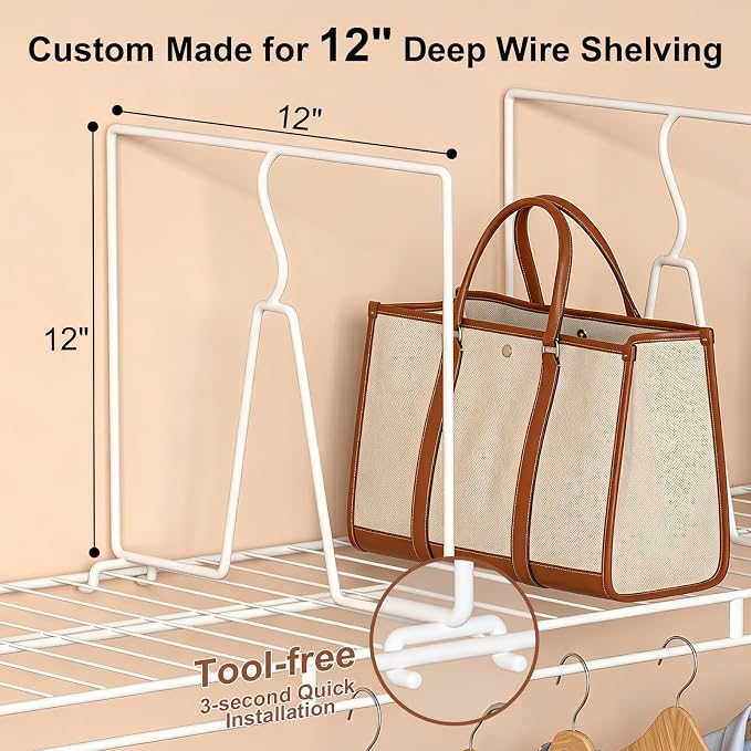 Wire Shelf Dividers for Closet: Clothes, Sweater Organizer, Vertical White - Image 2