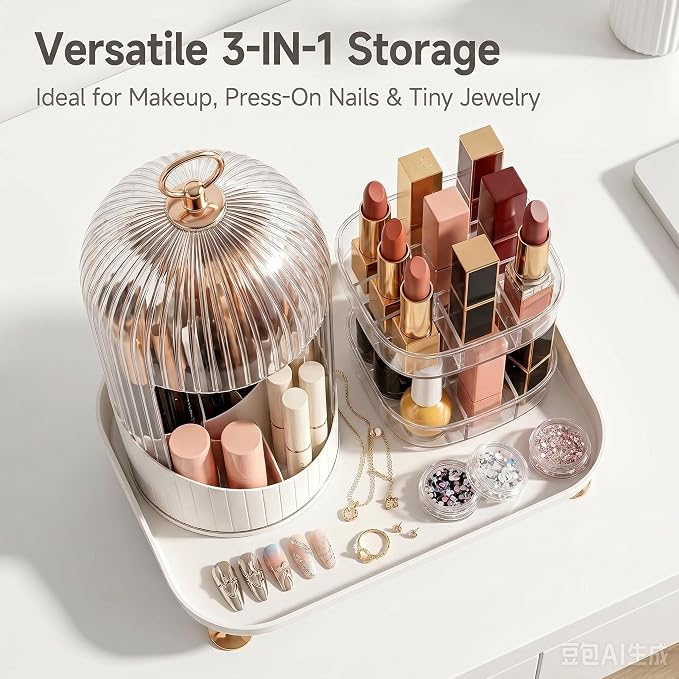 Makeup Brush Holder with Lid, 360 Rotating 3-in-1 Acrylic Organizer - Image 5