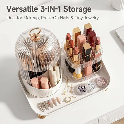 Makeup Brush Holder with Lid, 360 Rotating 3-in-1 Acrylic Organizer - Image 5