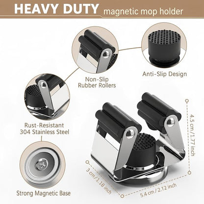 3-H Magnetic Broom Holder 4pcs, Stainless Steel No Drill Mop Holder Wall Mount - Image 5