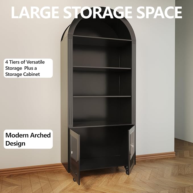 Wooden Arched Bookshelf, 5-Tier Shelf, Farmhouse Storage Display Cabinet - Image 9
