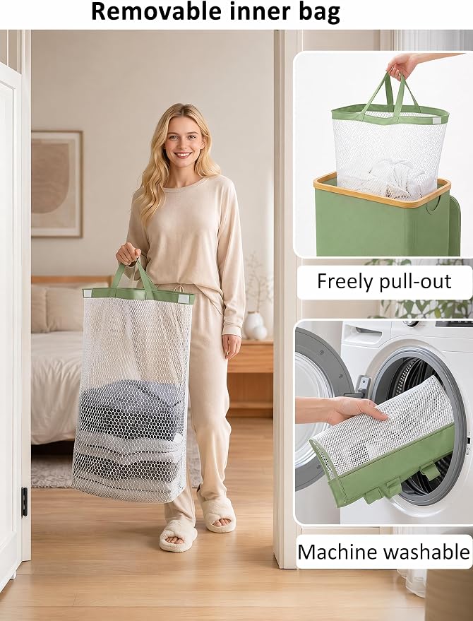 iEGrow Laundry Basket with Lid, 110L Large Laundry Hamper with Banboo Handle - Image 4