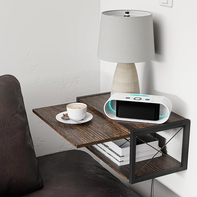 2-Tier Floating Nightstand, Wall Mounted Bedside Table, Wood Bedside Shelf Wall - Image 7
