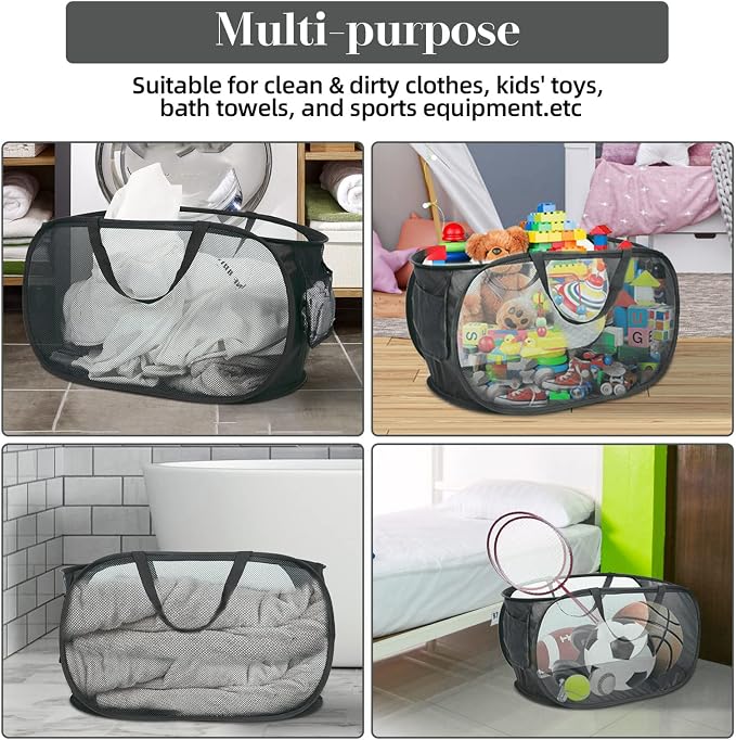 Durable Collapsible Laundry Baskets, Mesh Pop Up Laundry Hamper - Image 7