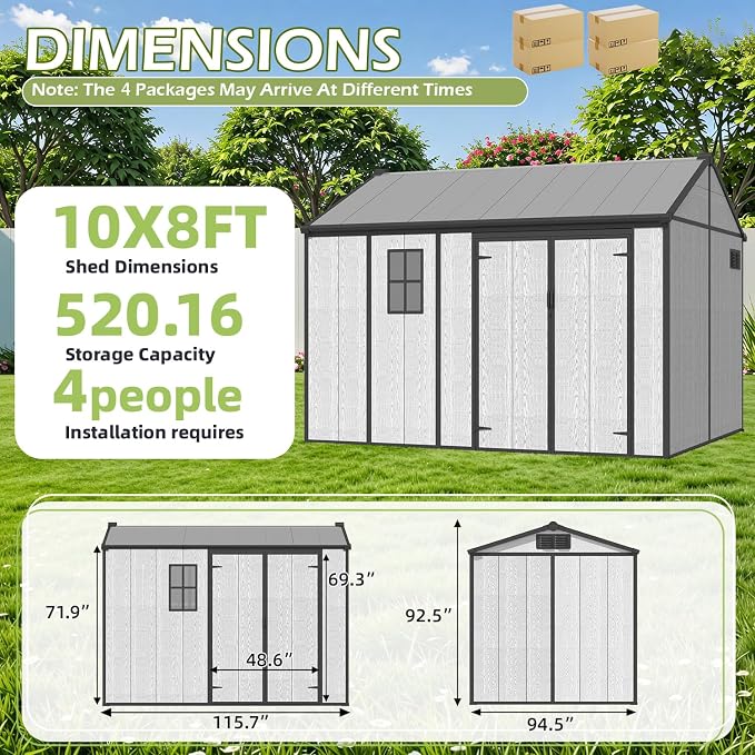 10 x 8 FT Plastic Outdoor Garden Shed, All-Weather Resin Storage Shed - Image 2