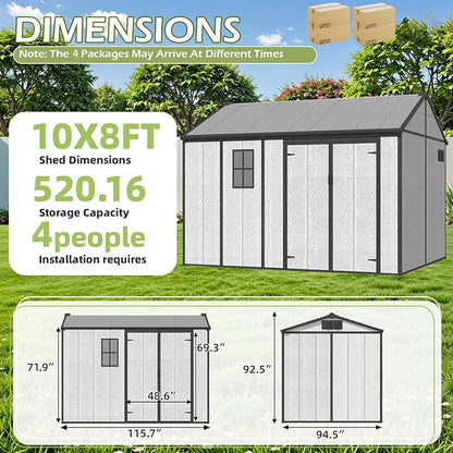 10 x 8 FT Plastic Outdoor Garden Shed, All-Weather Resin Storage Shed - Image 2