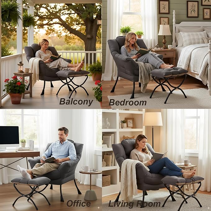 LITA Lazy Chair with Ottoman, Modern Accent Leisure Upholstered Lazy Sofa - Image 8