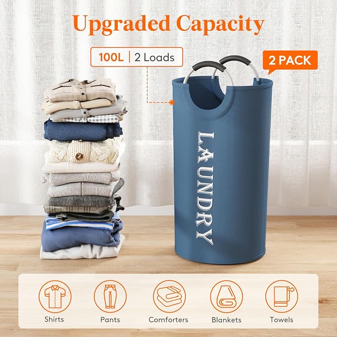 Lifewit 100L 2-Pack Large Laundry Basket, Collapsible Laundry Hamper - Image 4