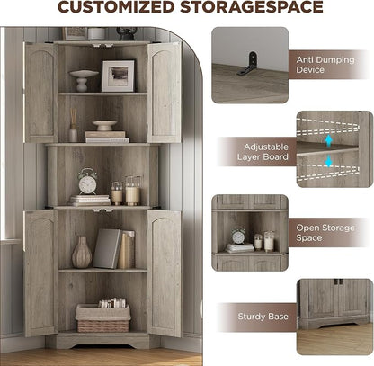 Maupvit Tall Corner Cabinet, Farmhouse Corner Storage Cabinet - Image 3