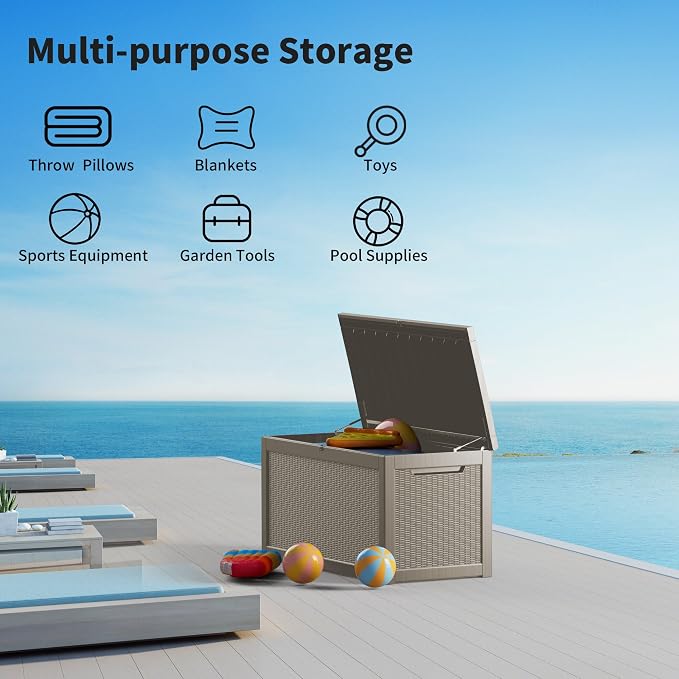 320 Gallon Deck Box, Resin Outdoor Indoor Waterproof Storage Box, Lockable - Image 8