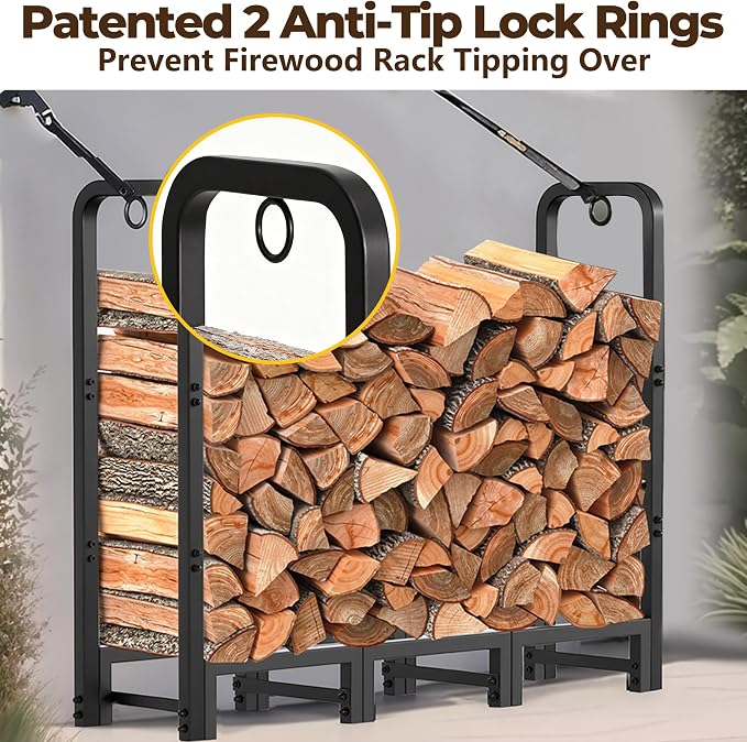 Amagabeli Firewood Log Rack Outdoor 4ft Heavy Duty Logs Holder - Image 3