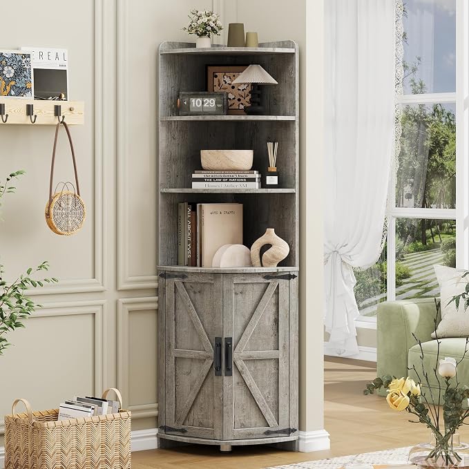 Vabches Tall Corner Cabinet, Farmhouse Corner Storage Shelf - Image 3