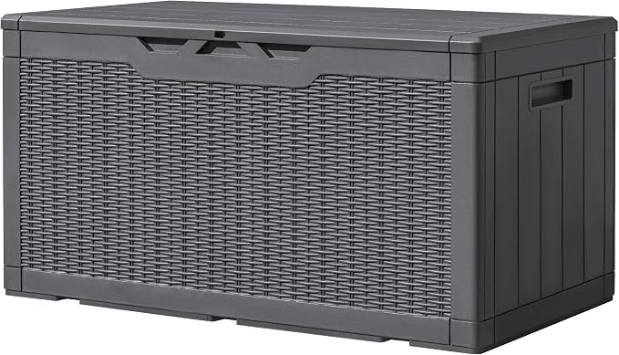 Greesum 100 Gallon Resin Deck Box Large Outdoor Storage, Imitation Rattan Weave by BuynowfromGreesum