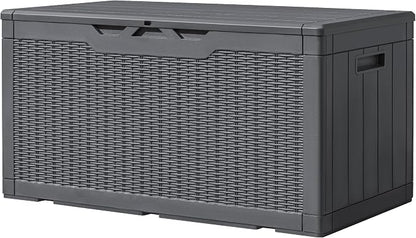 Greesum 100 Gallon Resin Deck Box Large Outdoor Storage, Imitation Rattan Weave by BuynowfromGreesum