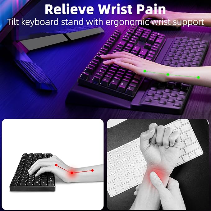 Ospelelf Keyboard Stand with Wrist Rest, Comfy Ergonomic Keyboard Riser Holder - Image 2