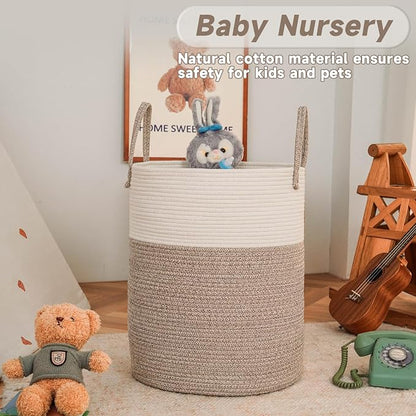 Large Woven Laundry Basket Hamper, 60L Cotton Rope Storage Bin - Image 2
