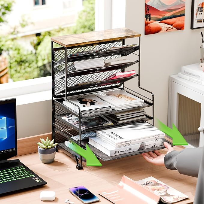 Simple Trending 7 Tier Desk File Organizer, 2 Pack Letter Tray Paper Organizer - Image 3