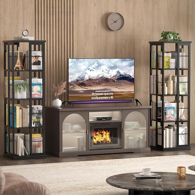 Aheaplus Rotating Bookshelf, Corner Bookshelf, 360 Display Wood Spinning - Image 8