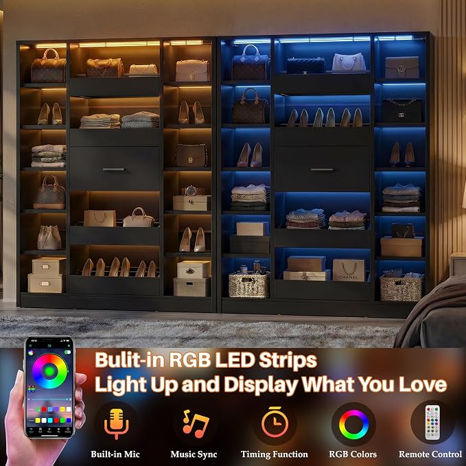Besiost 40" Closet System with Lights, Wood Closet Organizer with 5 Drawers | - Image 4