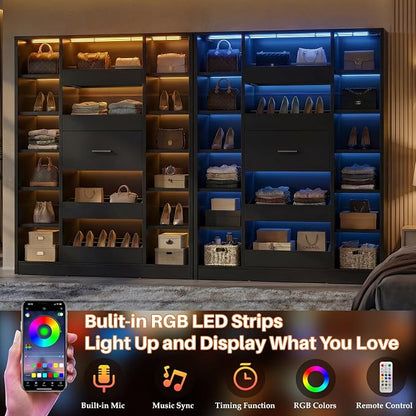 Besiost 40" Closet System with Lights, Wood Closet Organizer with 5 Drawers | - Image 4