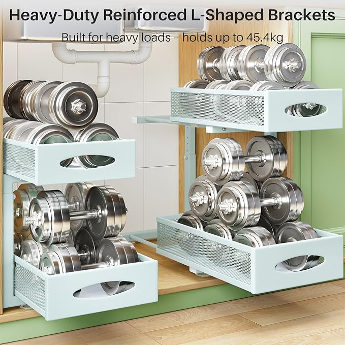 2 Pack Under Sink Organizer, 2 Tier Pull out Cabinet Organizer Mesh Baskets - Image 5