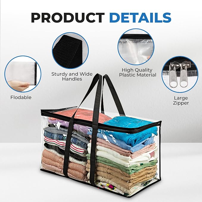 2 Pack Clear Large Moving Bags, Heavy Duty Storage Bags, College Totes - Image 3