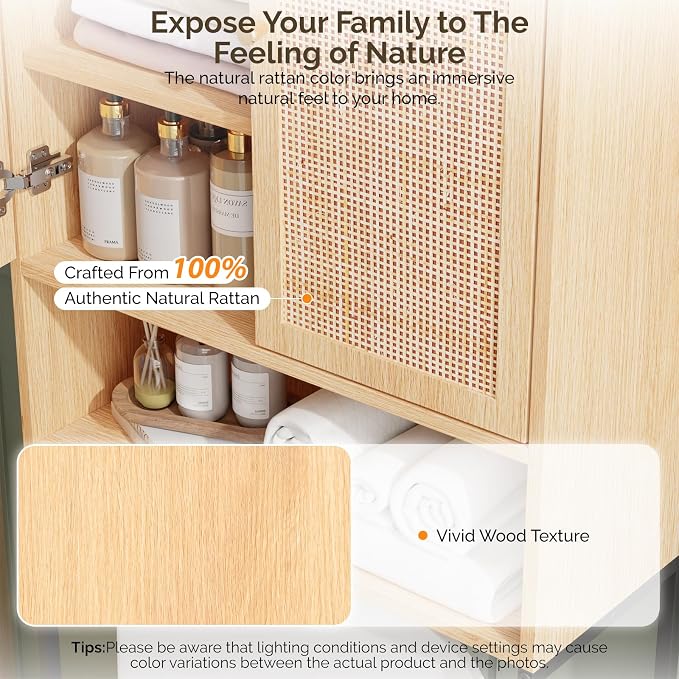 VINGLI Over The Toilet Storage Cabinet, Rattan Bathroom Organizer Behind Toilet - Image 4