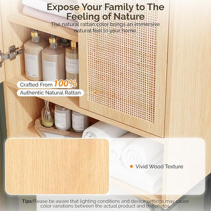 VINGLI Over The Toilet Storage Cabinet, Rattan Bathroom Organizer Behind Toilet - Image 4