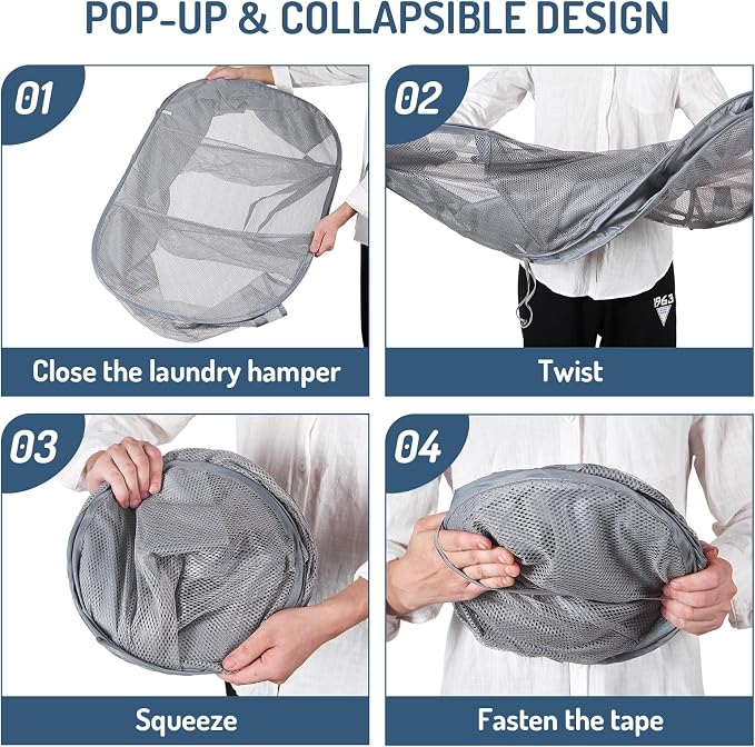 Mesh Popup Laundry Hamper 3 Compartment Sortable Horizontal Collapsible Laundry - Image 7