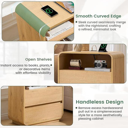 Modern Nightstand Set of 2, 23.2" Large Wood Bedside Table - Image 7