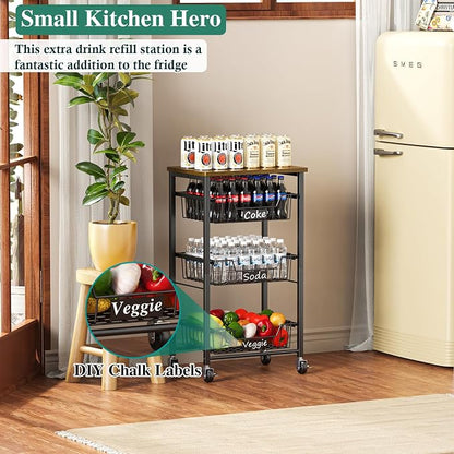 4-Tier Small Kitchen Storage Cart on Wheels, Metal Fruit Basket Stand - Image 7
