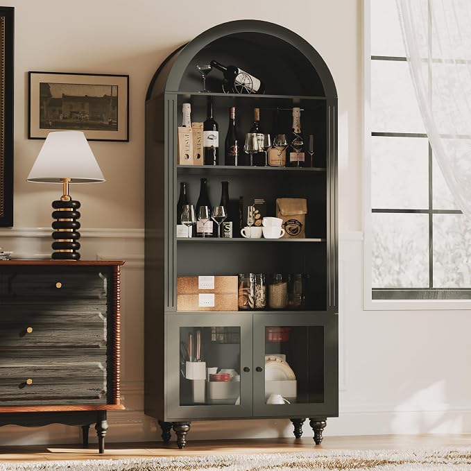 Wooden Arched Bookshelf, 5-Tier Shelf, Farmhouse Storage Display Cabinet - Image 4