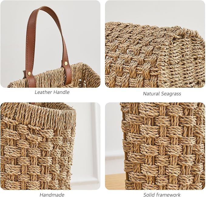 Woven Front Door Basket Seagrass Wall Hanging Basket Decorative Boho Mounted - Image 3