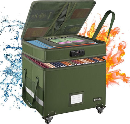 DocSafe File Box with Lock, 2-Layer Fireproof Document Box with Wheels by DocSafe