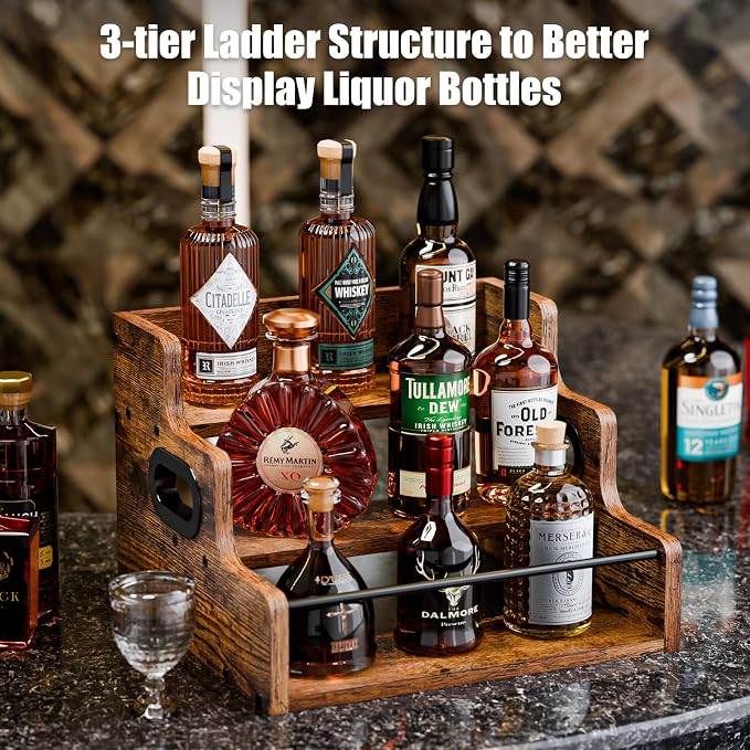 KLM Liquor Bottle Display Shelf, Coffee Syrup Rack Organizer, 3 Step Countertop - Image 5