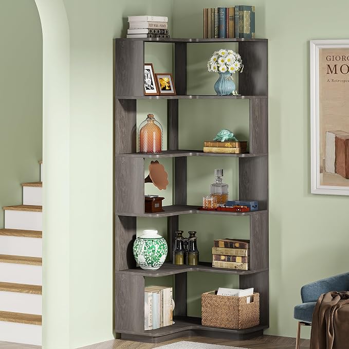 Tribesigns 6-Tier Corner Bookshelf, 64.9 Inches Tall Corner Bookcase - Image 7