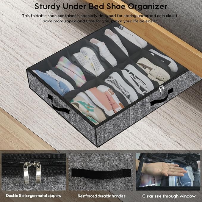 Onlyeasy Sturdy Under Bed Shoe Storage Organizer - Image 4