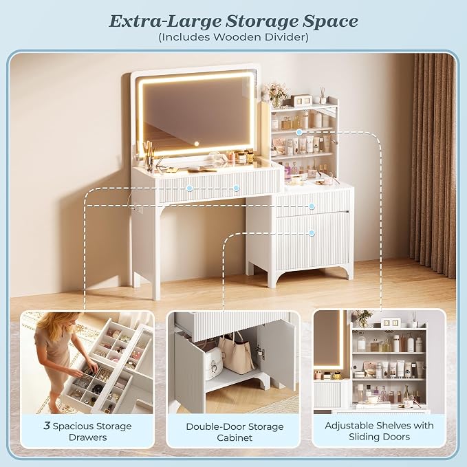 PRAISUN 55'' Large Makeup Vanity Desk - Image 6