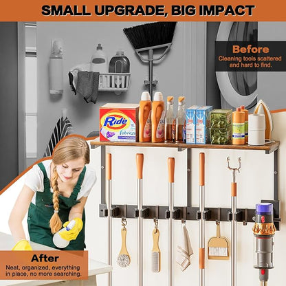 Broom Holder Wall Mount with Cleaning Supplies Organizer, Laundry Room - Image 5