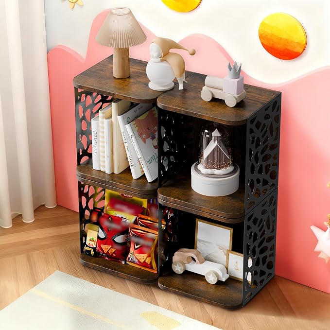 Modern Floor Magazine Rack & Holder, Rustic Wood Metal Organizer | 1 Cube - Image 7