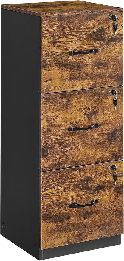 VASAGLE 3-Drawer Vertical File Cabinet, Rustic Brown and Black, - Image 9