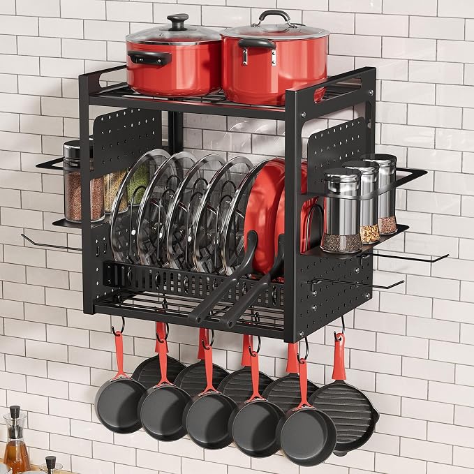 16 Inch Pot Rack Wall Mounted, 2-Tier Pots and Pans Organizer by FREEXPLOYER