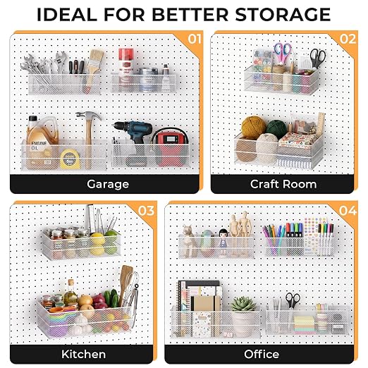 INCLY 4 Pack Upgrade Pegboard Baskets, 4 Sizes Square Metal Mesh Basket | Peg - Image 7