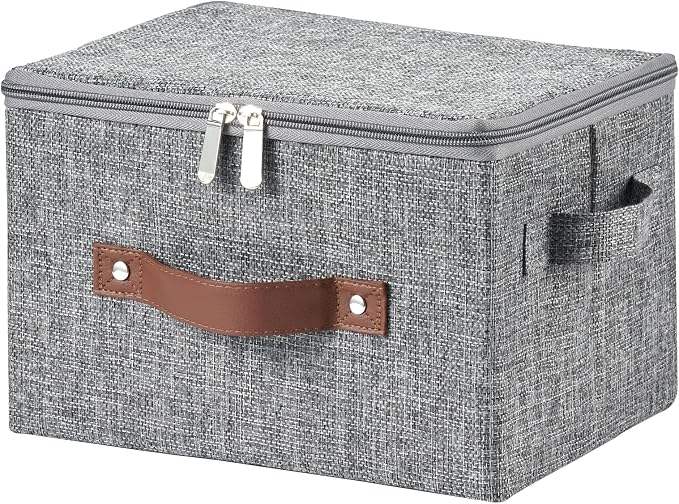 Storage Bins with Zipper Lid Cotton Linen Fabric Lidded Storage Baskets Boxes by VinneGenzz