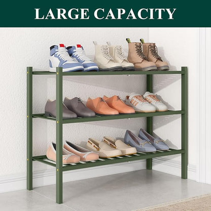 Smiry Bamboo Shoe Rack for Closet, 3 Tier Wooden Stackable Shoe Organizer - Image 4